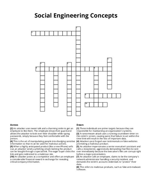 Social Engineering Concepts Crossword Puzzle