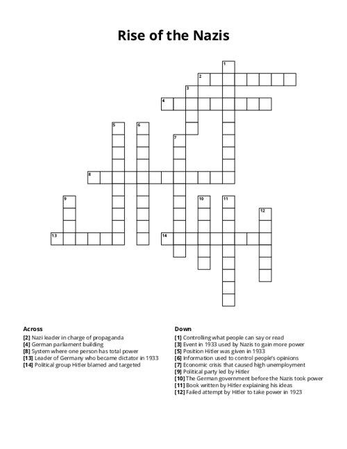 Rise of the Nazis Crossword Puzzle