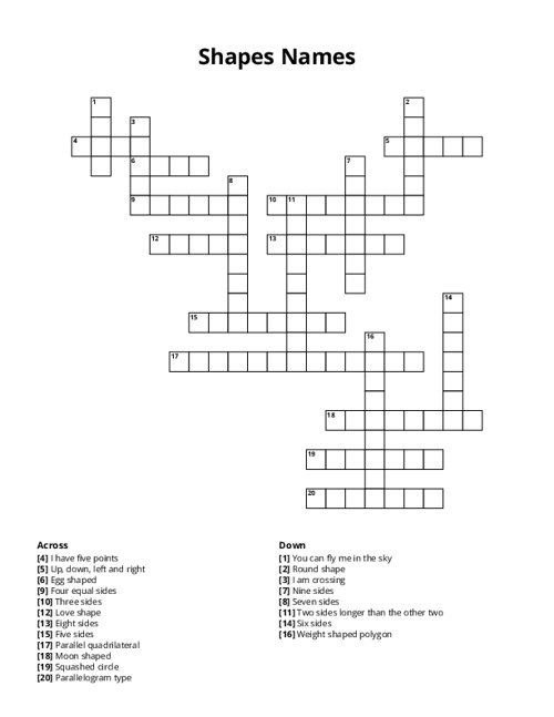 Shapes Names Crossword Puzzle