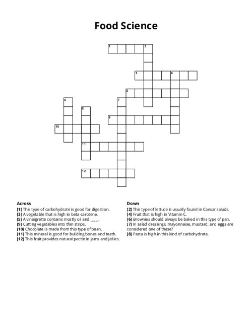 Food Science Crossword Puzzle