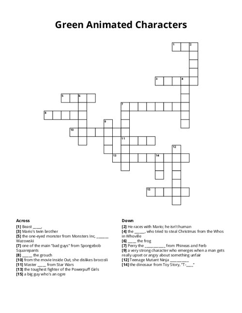 Green Animated Characters Crossword Puzzle