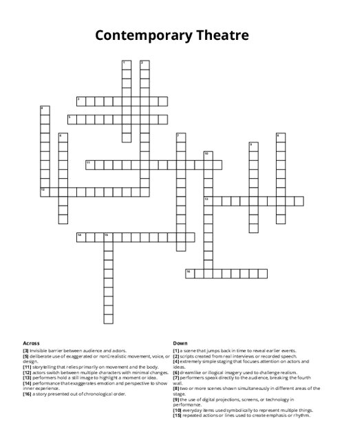 Contemporary Theatre Crossword Puzzle