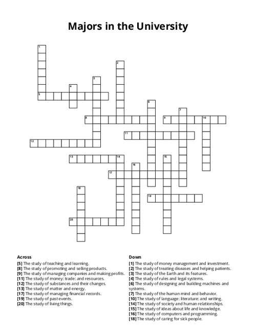 Majors in the University Crossword Puzzle
