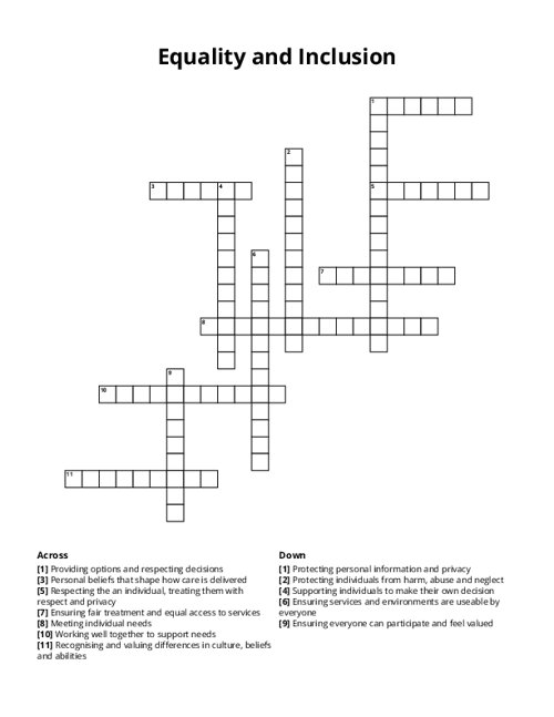 Equality and Inclusion Crossword Puzzle