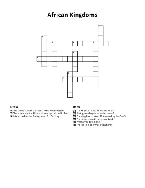 African Kingdoms Crossword Puzzle