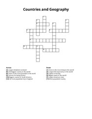 Countries and Geography Crossword Puzzle