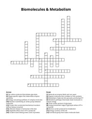 Biomolecules & Metabolism Crossword Puzzle