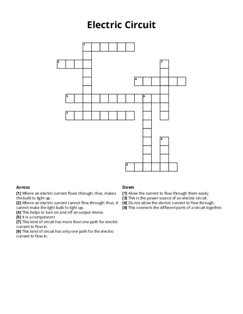 Electric Circuit Crossword Puzzle