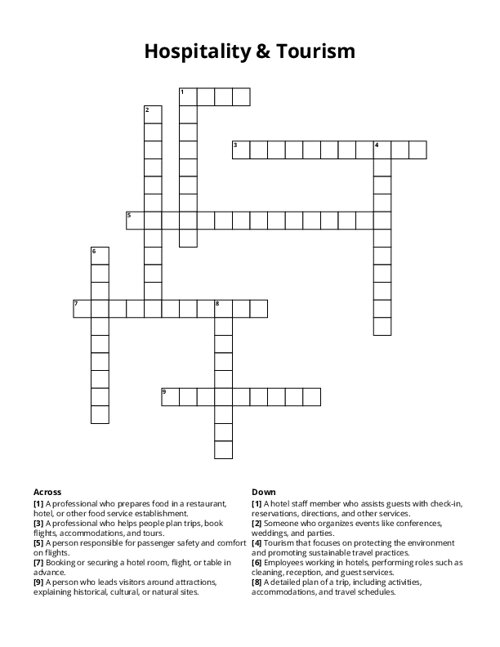 Hospitality & Tourism Crossword Puzzle