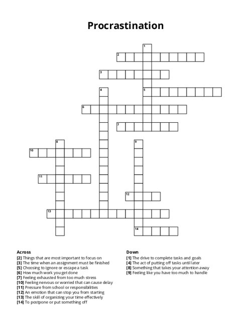 Procrastination Crossword Puzzle