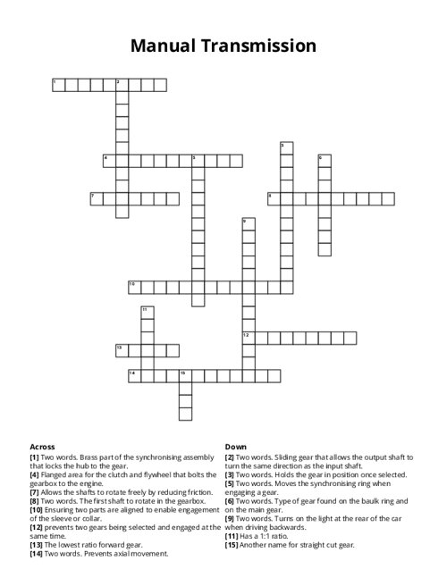 Manual Transmission Crossword Puzzle