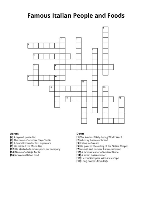 Famous Italian People and Foods Crossword Puzzle