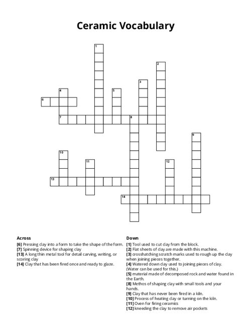 Ceramic Vocabulary Crossword Puzzle