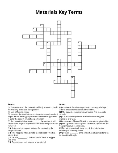Materials Key Terms Crossword Puzzle