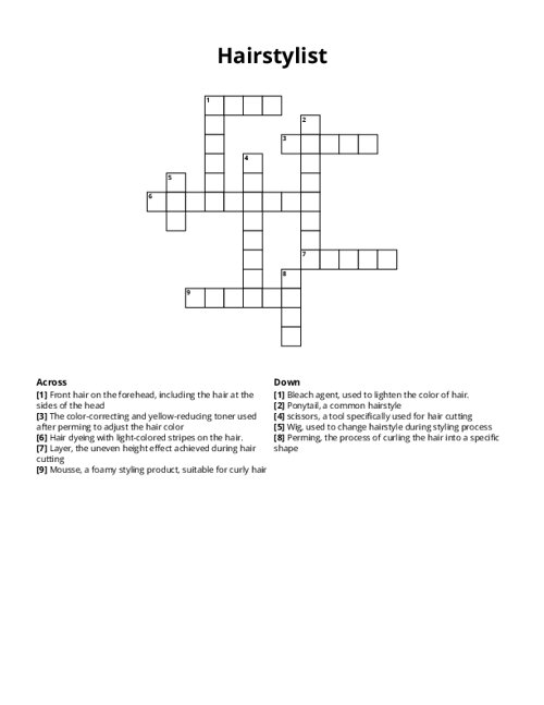 Hairstylist Crossword Puzzle
