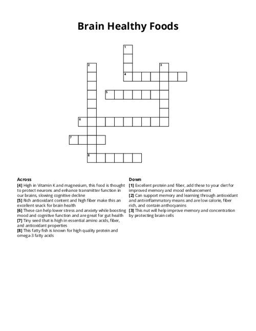 Brain Healthy Foods Crossword Puzzle