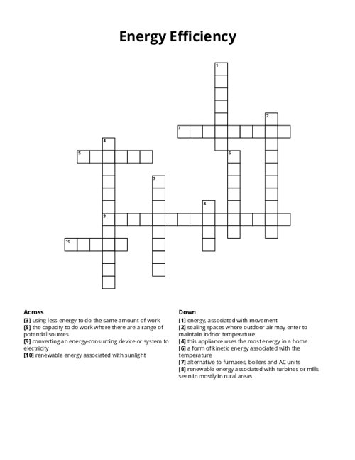 Energy Efficiency Crossword Puzzle