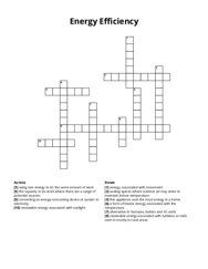 Energy Efficiency Crossword Puzzle