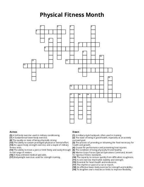 Physical Fitness Month Crossword Puzzle