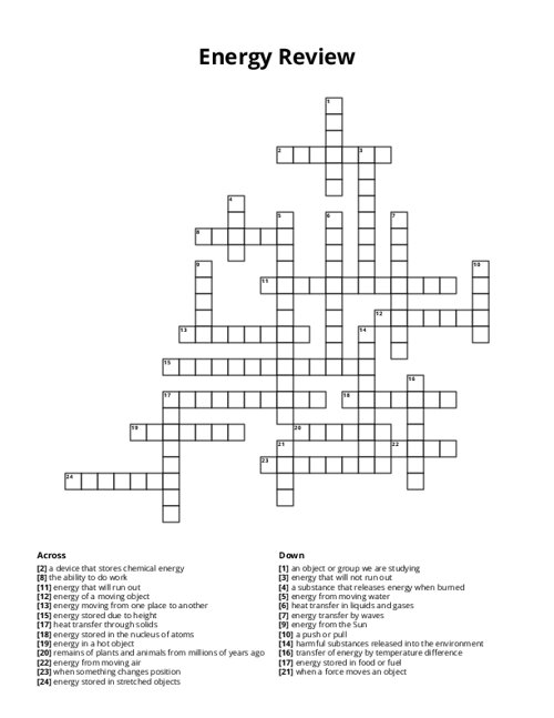 Energy Review Crossword Puzzle