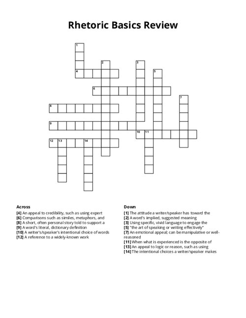 Rhetoric Basics Review Crossword Puzzle