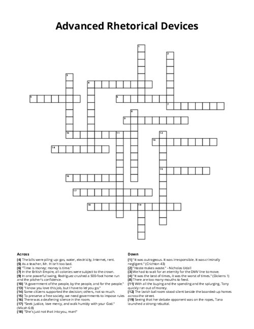 Advanced Rhetorical Devices Crossword Puzzle