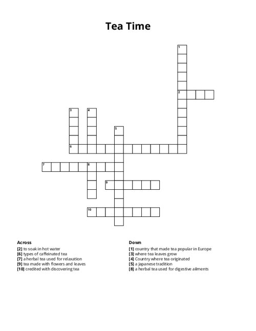 Tea Time Crossword Puzzle