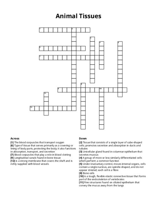 Animal Tissues Crossword Puzzle