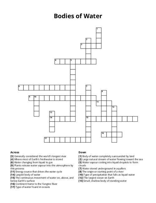 Bodies of Water Crossword Puzzle