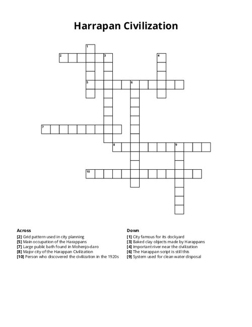 Harrapan Civilization Crossword Puzzle