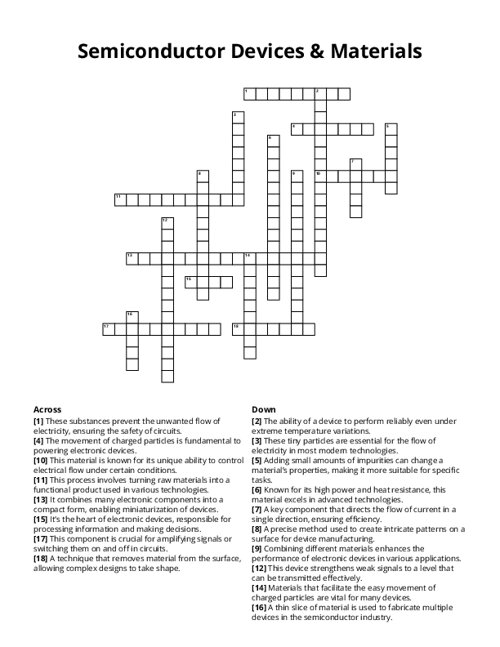 Semiconductor Devices & Materials Crossword Puzzle