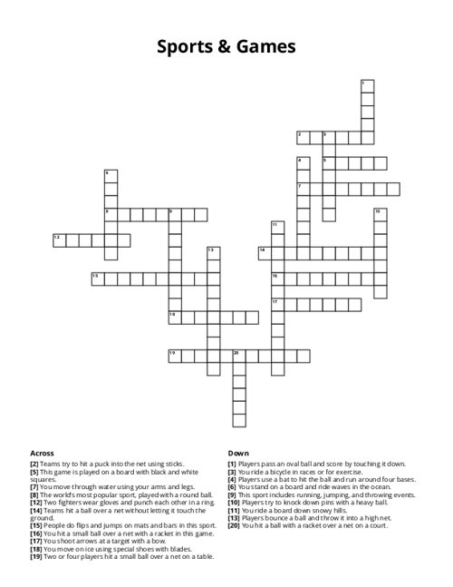 Sports & Games Crossword Puzzle