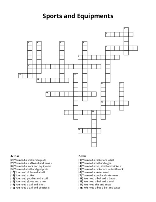 Sports and Equipments Crossword Puzzle