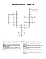 British Wildlife - Animals Crossword Puzzle