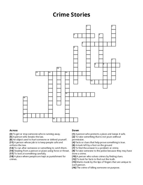 Crime Stories Crossword Puzzle