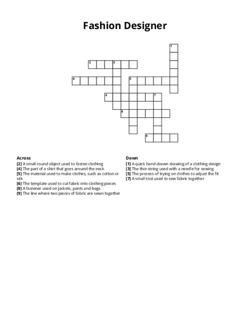 Fashion Designer Crossword Puzzle