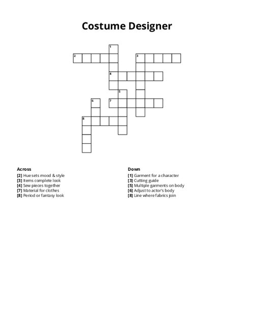 Costume Designer Crossword Puzzle