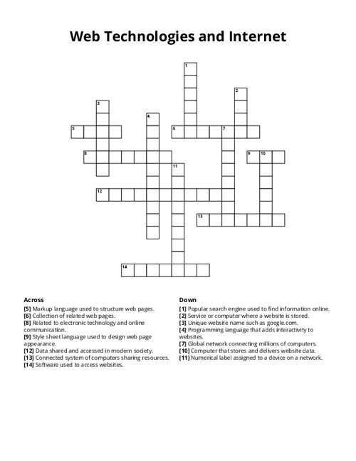 Web Technologies and Internet Crossword Puzzle