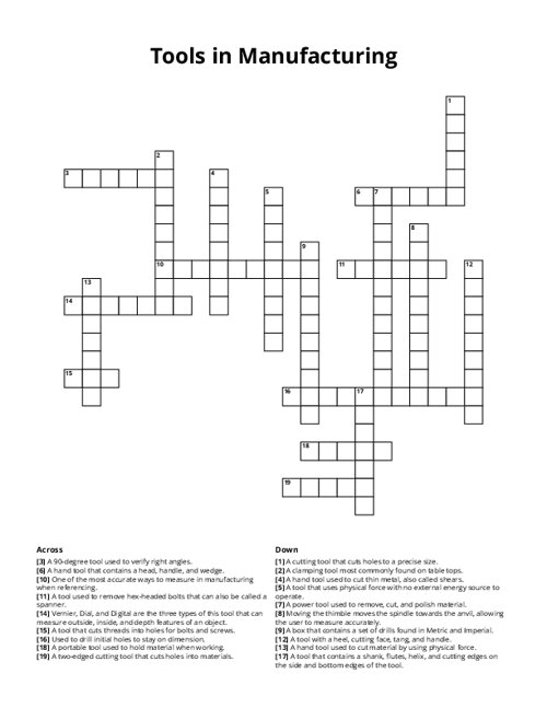 Tools in Manufacturing Crossword Puzzle