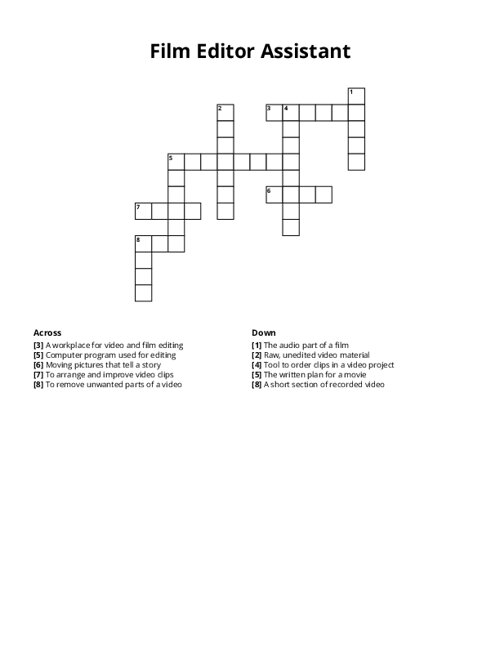 Film Editor Assistant Crossword Puzzle