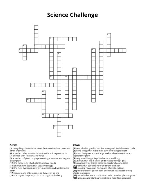 Science Challenge Crossword Puzzle