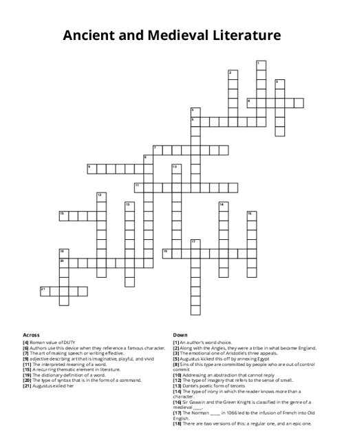 Ancient and Medieval Literature Crossword Puzzle