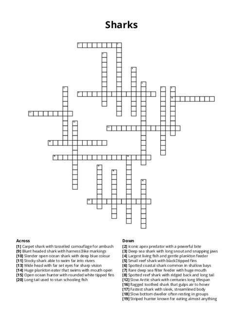 Sharks Crossword Puzzle