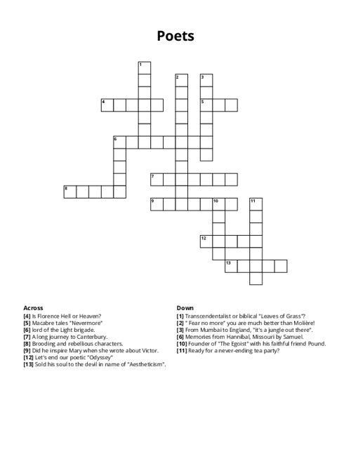 Poets Crossword Puzzle