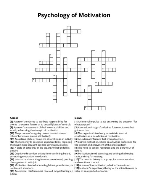 Psychology of Motivation Crossword Puzzle