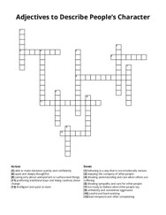 Adjectives to Describe People’s Character Crossword Puzzle
