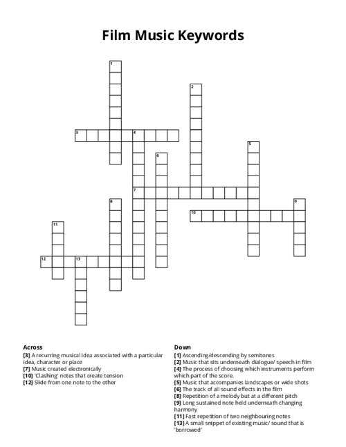 Film Music Keywords Crossword Puzzle