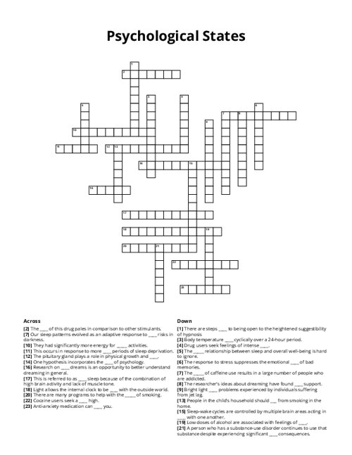 Psychological States Crossword Puzzle