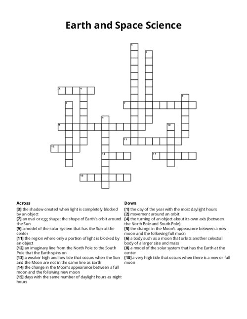 Earth and Space Science Crossword Puzzle