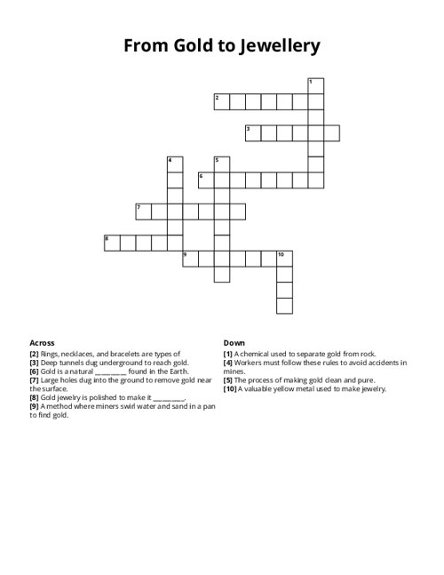 From Gold to Jewellery Crossword Puzzle